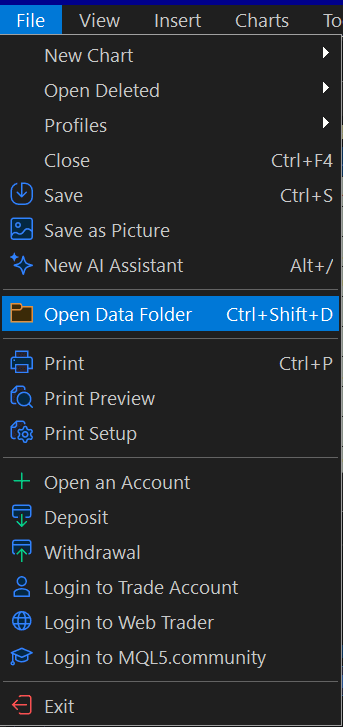 เปิด MT5 Data Folder